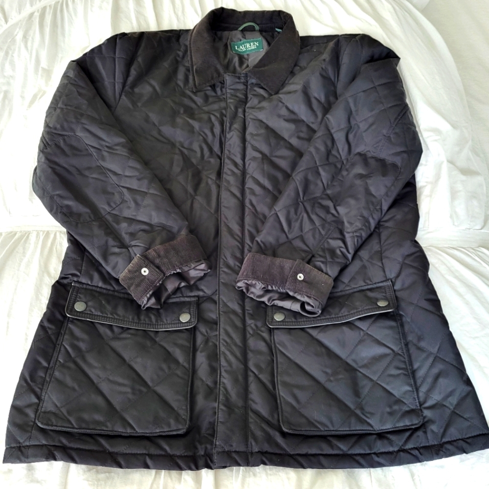 Ralph Lauren Quilted Chore Coat Barn Jacket With Corduroy Collar & Cuffs